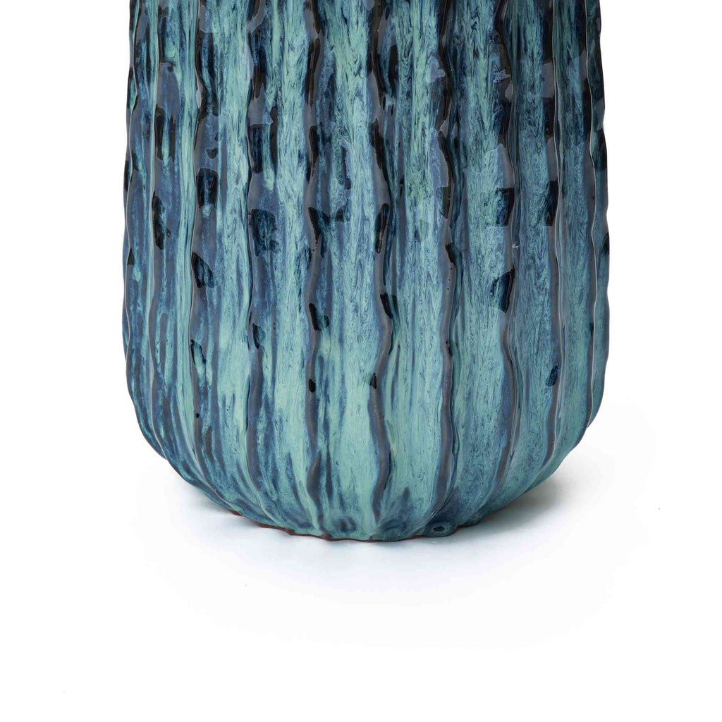 Cove Tall Fluted Ceramic Planter, Blue-Green Ombre, 17.5"