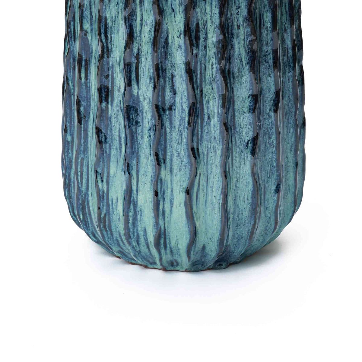 Cove Tall Fluted Ceramic Planter, Blue-Green Ombre, 17.5"