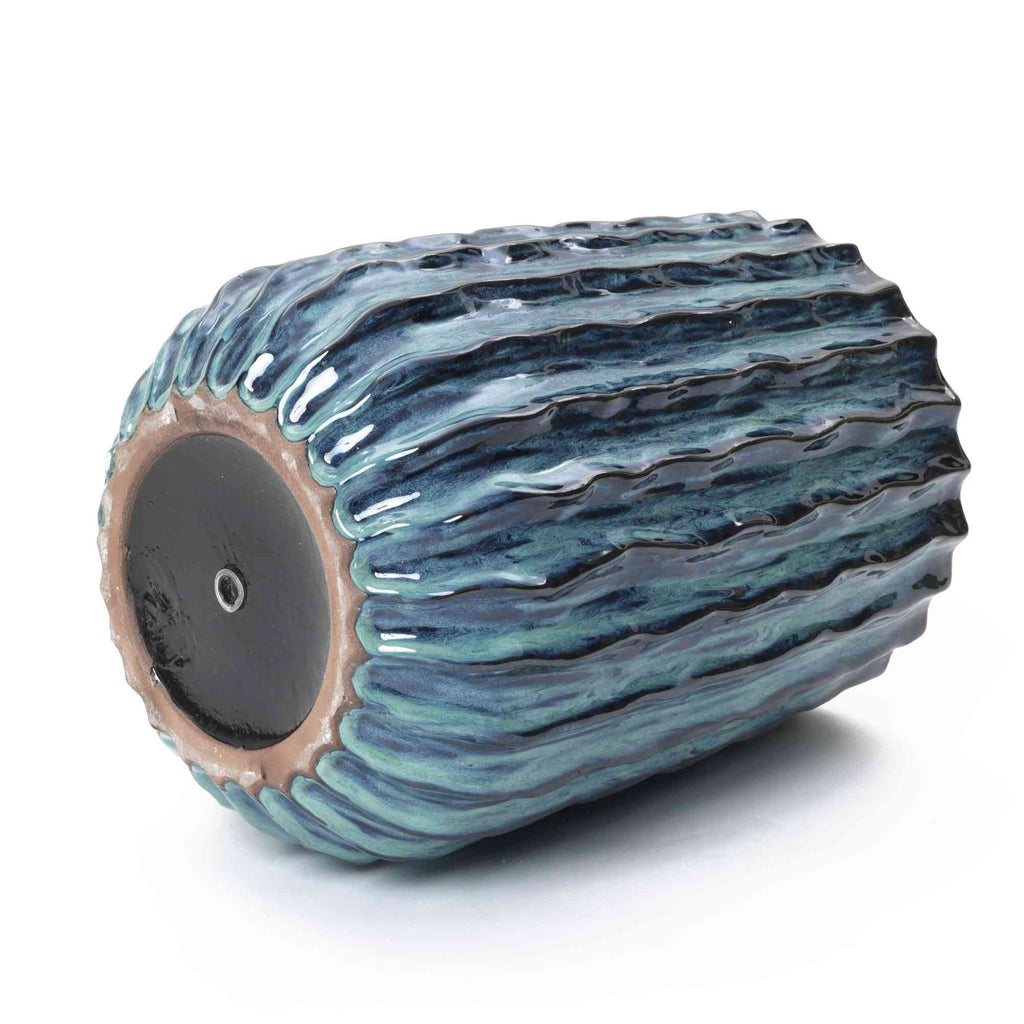 Cove Tall Fluted Ceramic Planter, Blue-Green Ombre, 17.5"