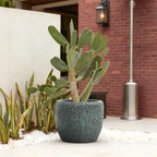Verdis Round Striated Ceramic Planter, Green Glaze, 12"