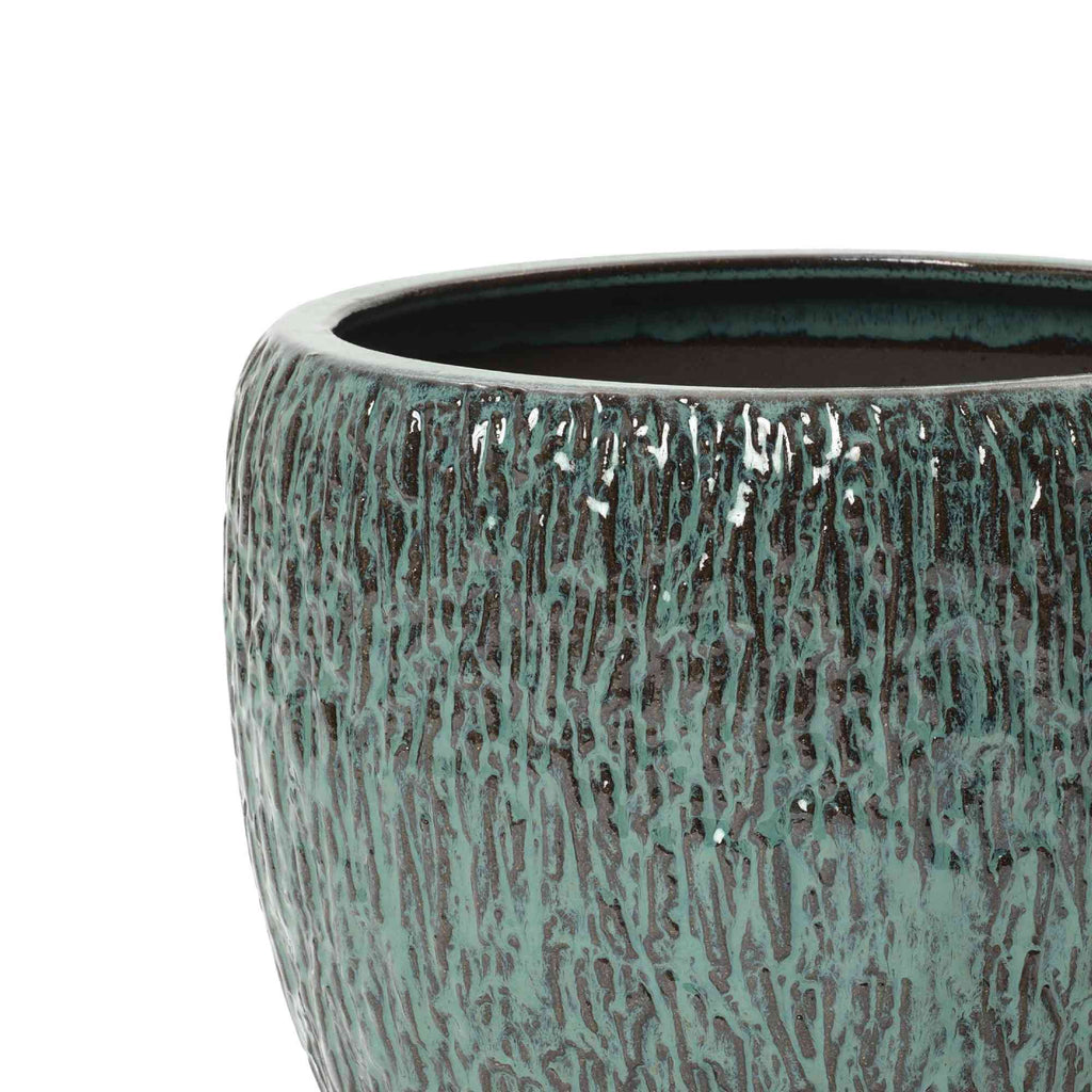 Verdis Round Striated Ceramic Planter, Green Glaze, 12"