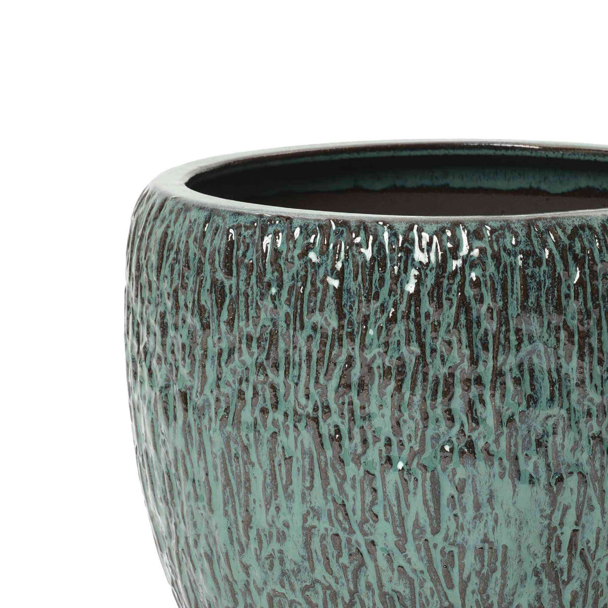 Verdis Round Striated Ceramic Planter, Green Glaze, 12"
