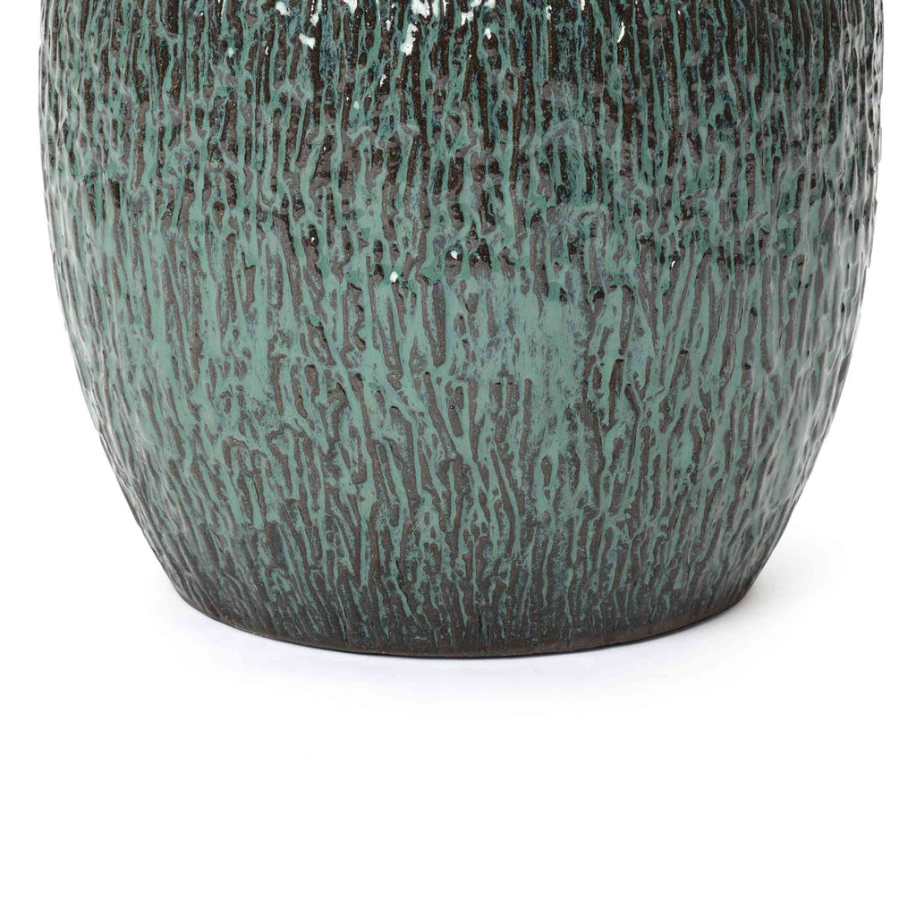 Verdis Round Striated Ceramic Planter, Green Glaze, 12"