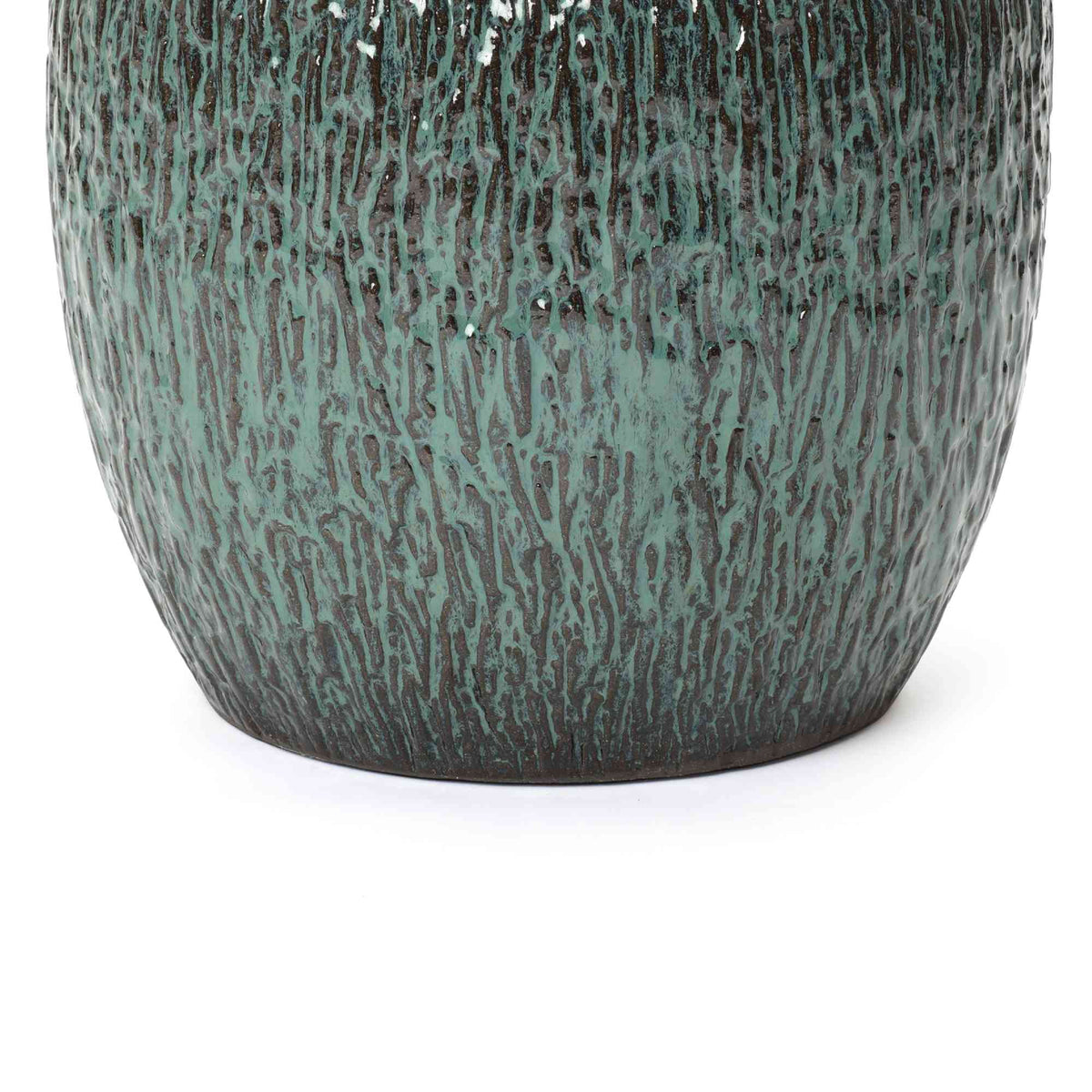 Verdis Round Striated Ceramic Planter, Green Glaze, 12"