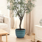 Veranda Round Textured Ceramic Planter, Green-Blue, 12"