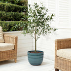 Veranda Round Textured Ceramic Planter, Green-Blue, 12"
