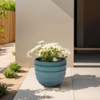 Veranda Round Textured Ceramic Planter, Green-Blue, 12"