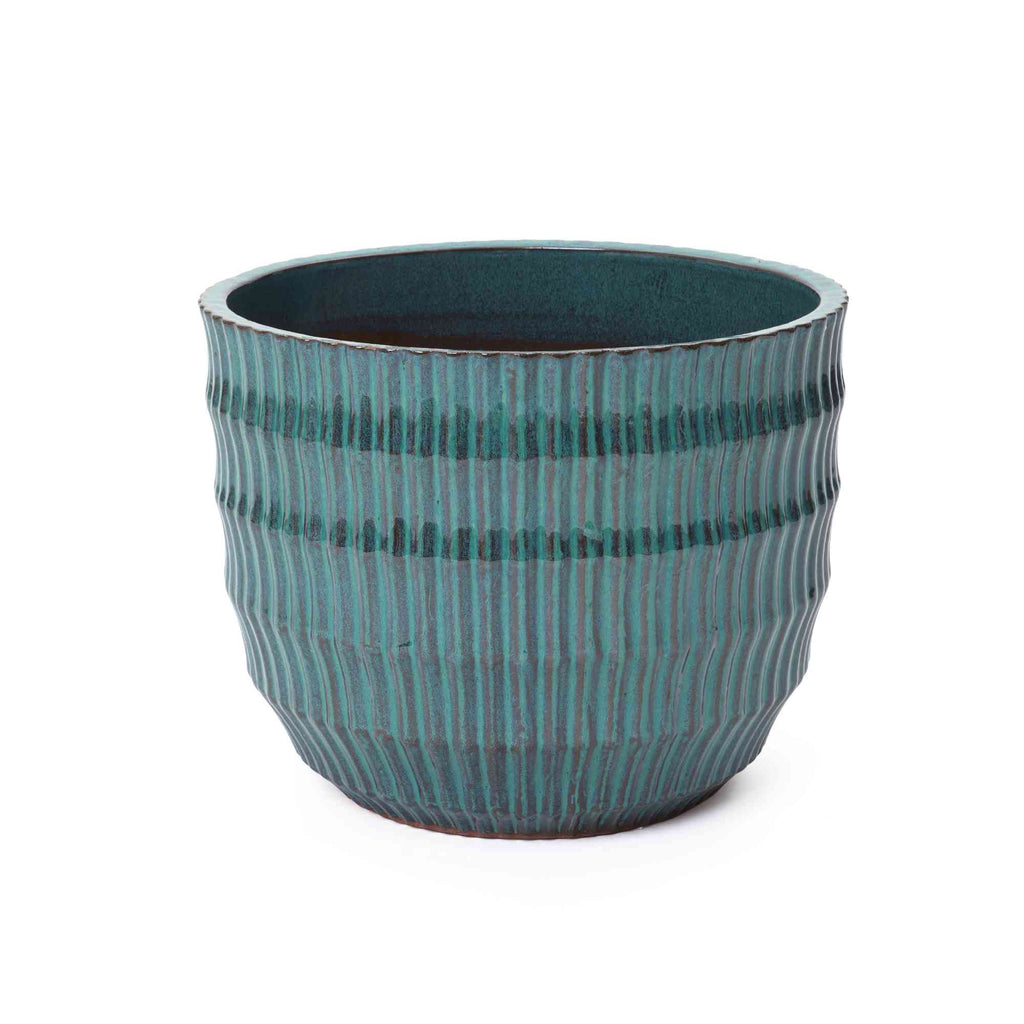 Veranda Round Textured Ceramic Planter, Green-Blue, 12"