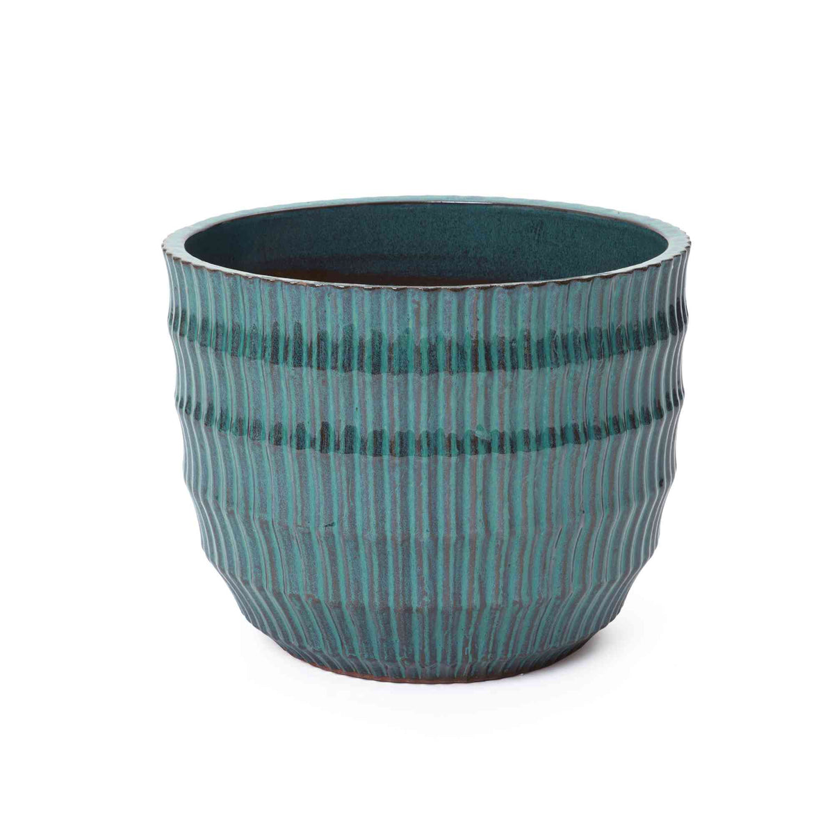 Veranda Round Textured Ceramic Planter, Green-Blue, 12"