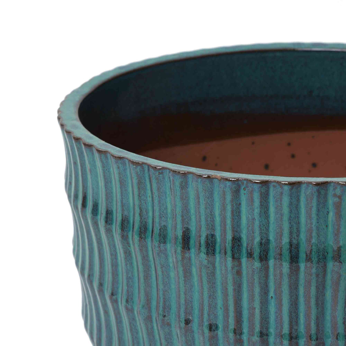 Veranda Round Textured Ceramic Planter, Green-Blue, 12"