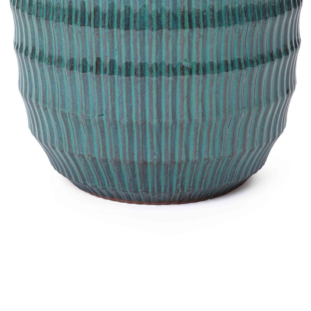 Veranda Round Textured Ceramic Planter, Green-Blue, 12"