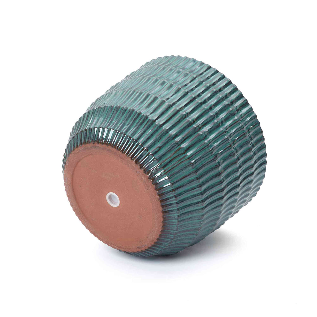 Veranda Round Textured Ceramic Planter, Green-Blue, 12"
