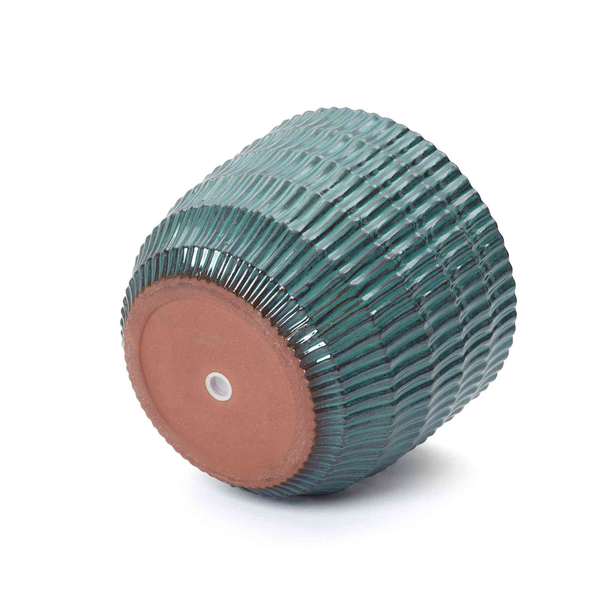 Veranda Round Textured Ceramic Planter, Green-Blue, 12"
