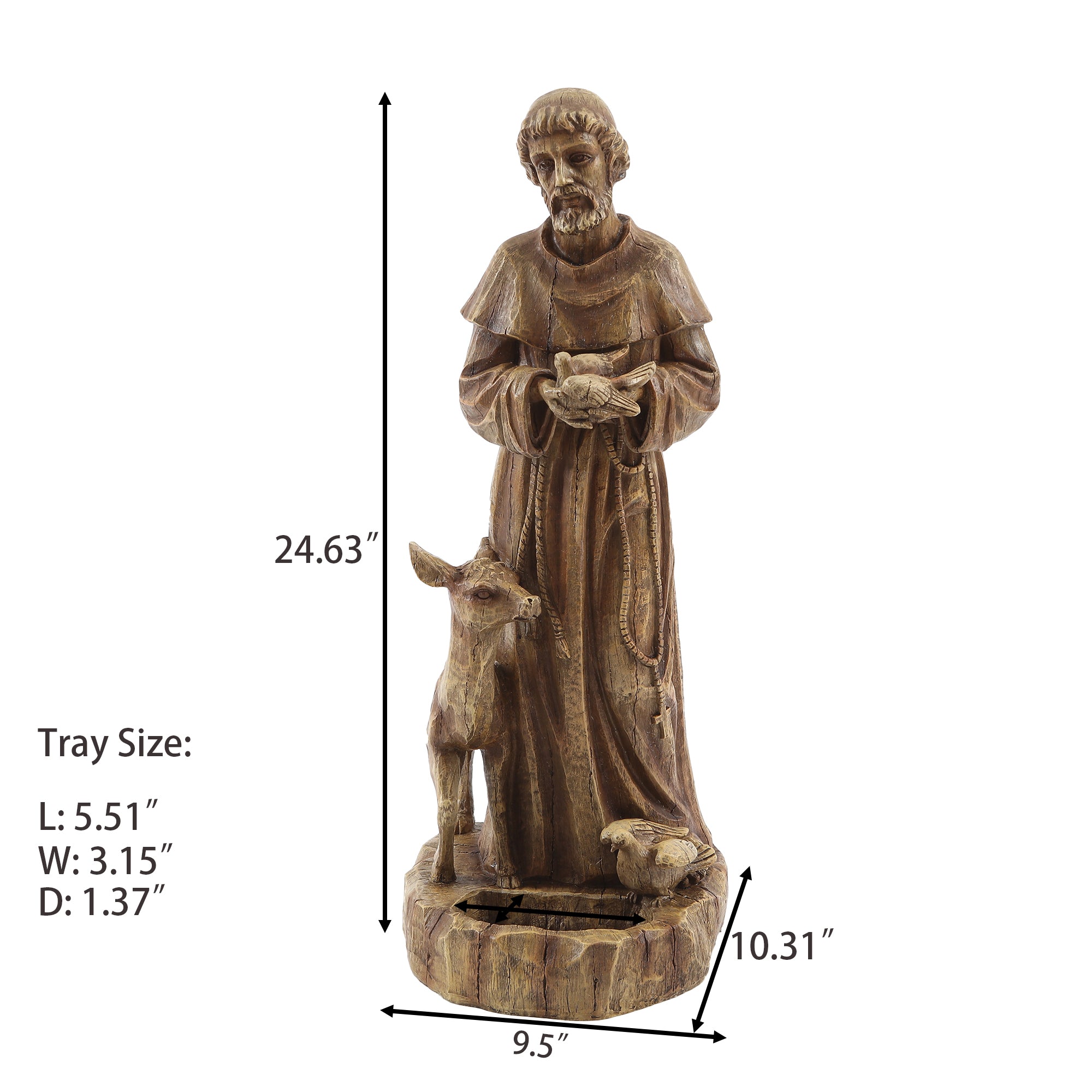 Saint Francis Resin Outdoor Religious Garden Statue, 24.6"