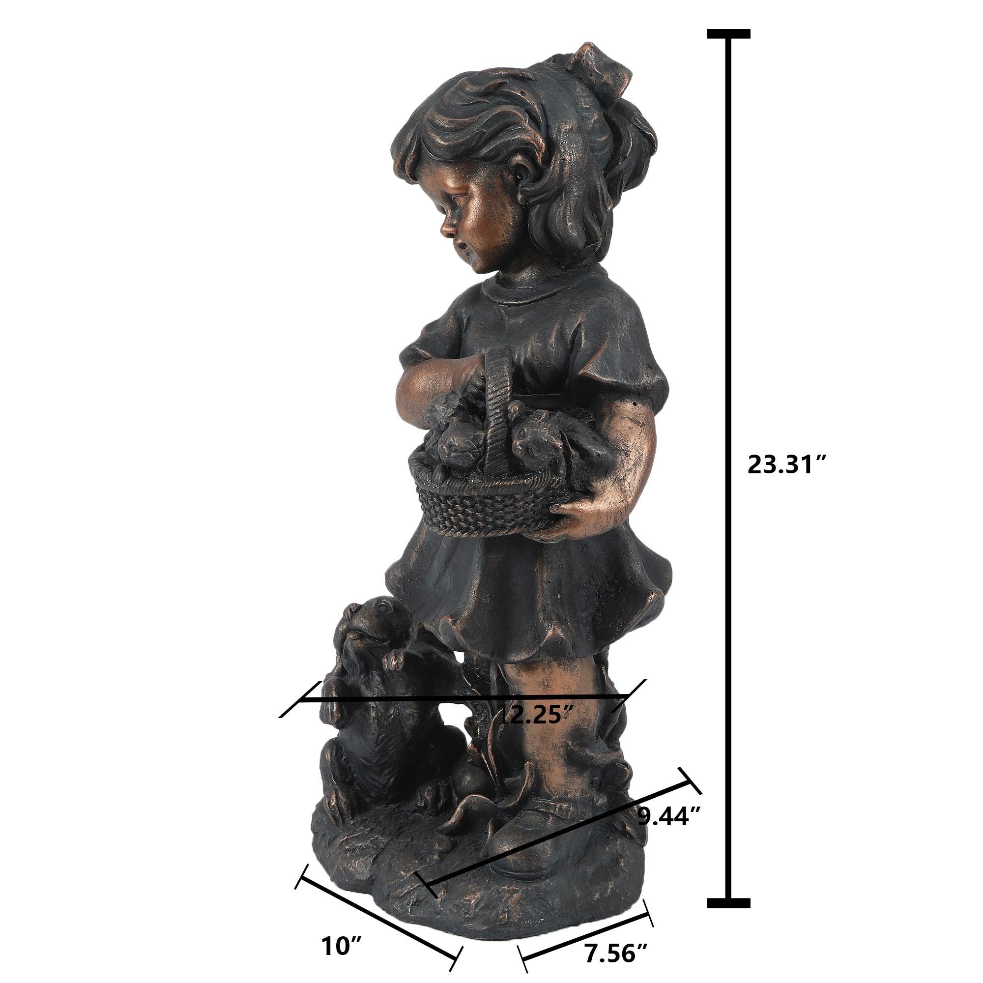 Girl and Bunny MgO Outdoor Decorative Garden Statue, 21.9"