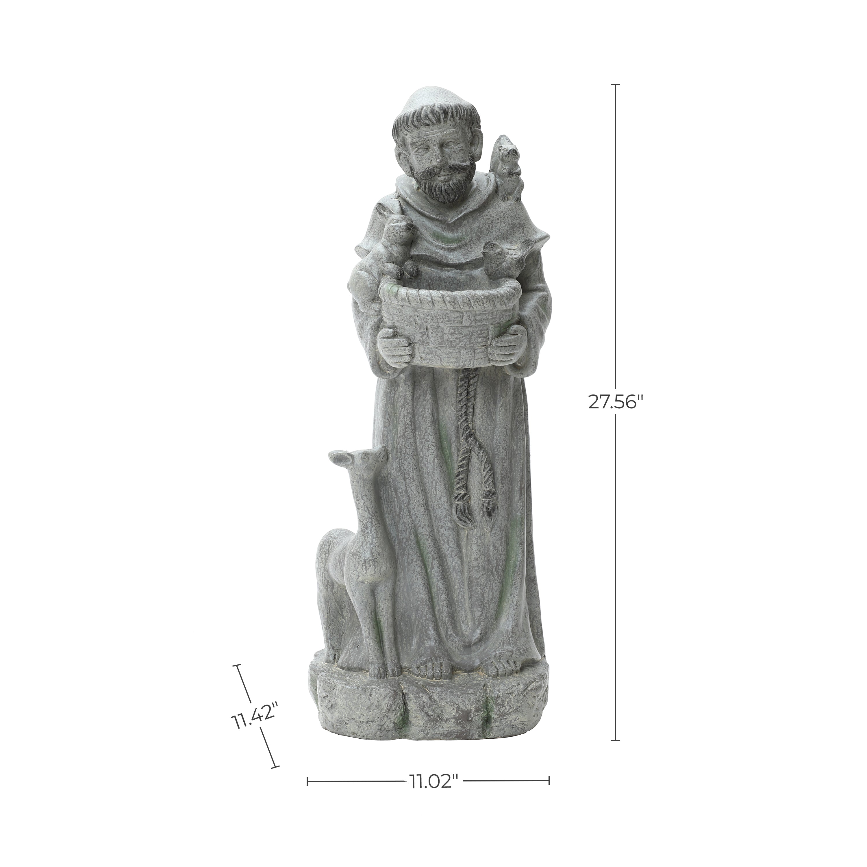 Saint Francis MgO Outdoor Birdfeeder Statue, 27.6"