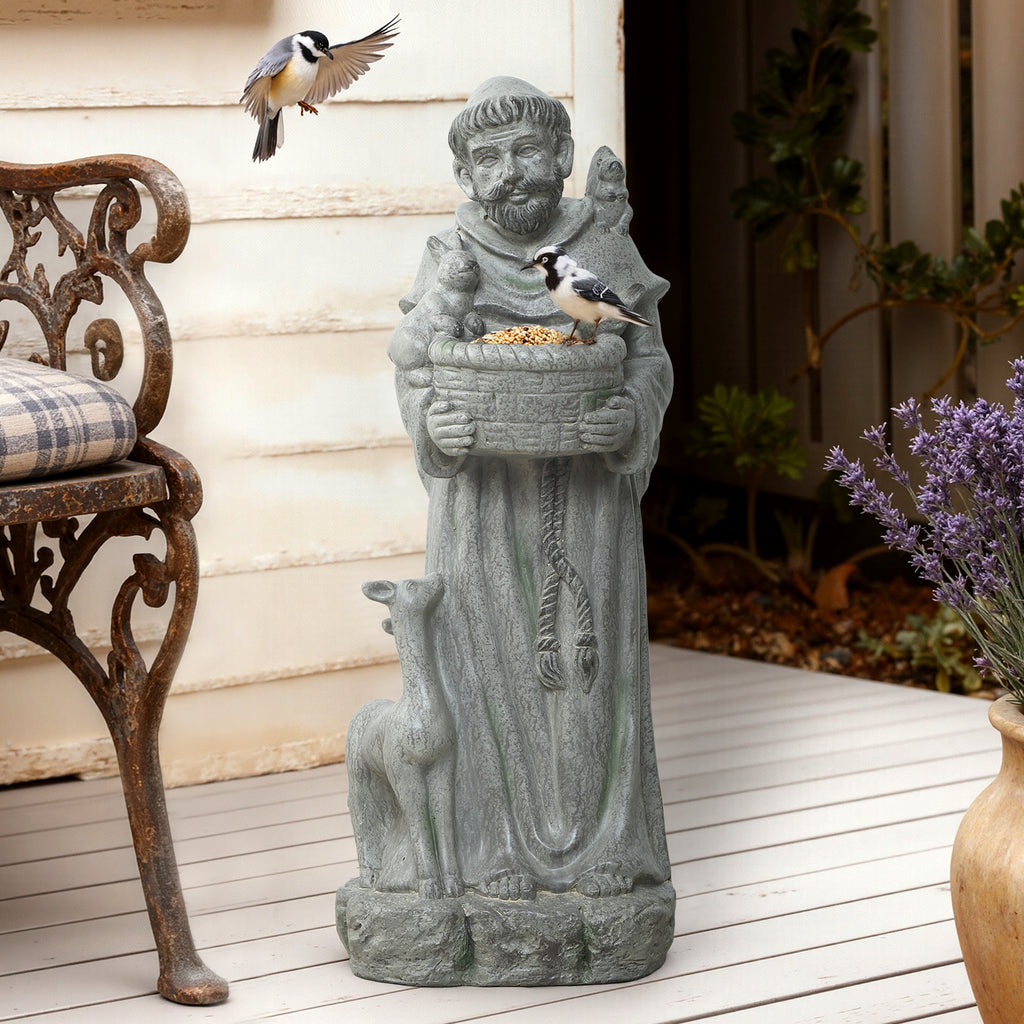 Saint Francis MgO Outdoor Birdfeeder Statue, 27.6"