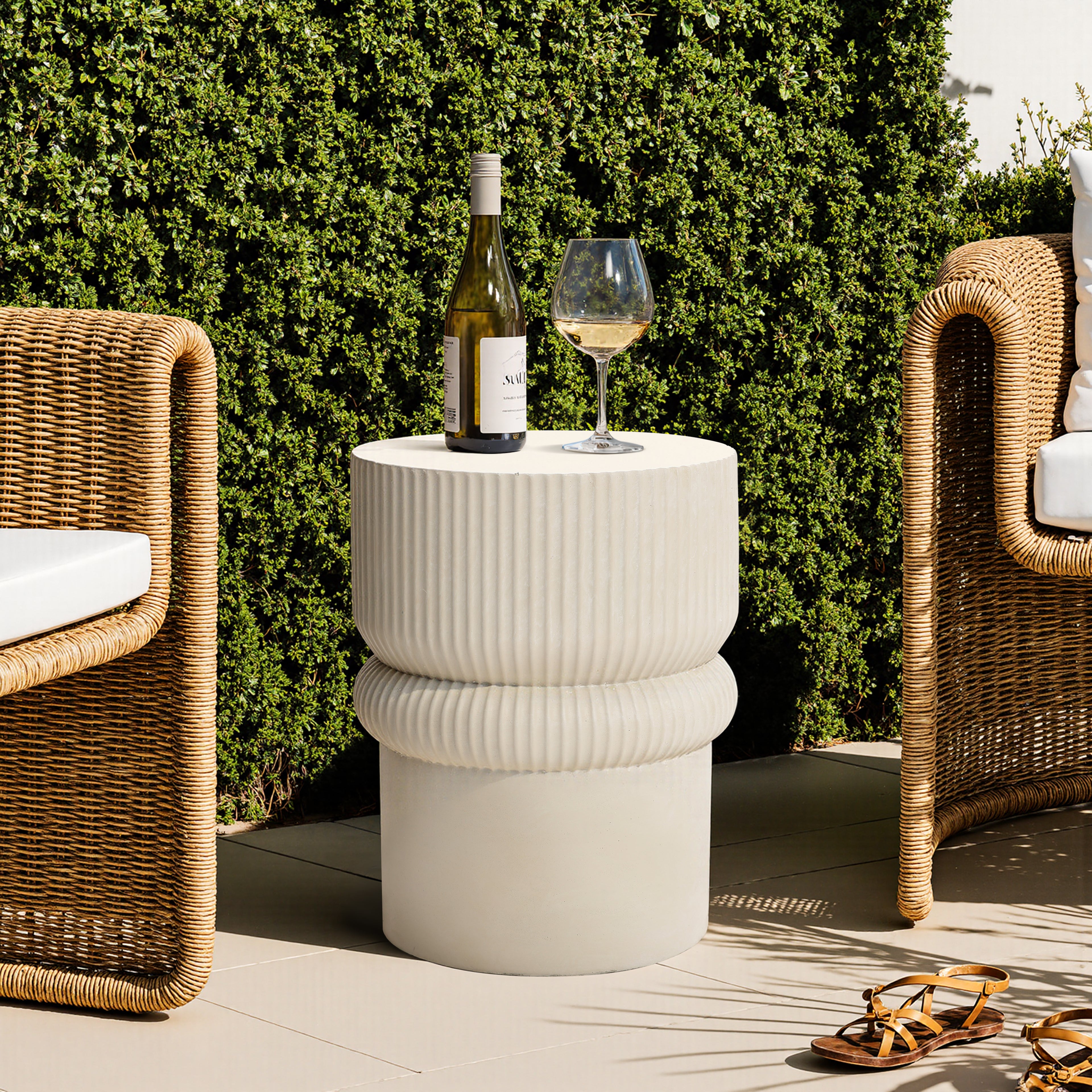 Roundel Ridged MgO Side Table, Beige