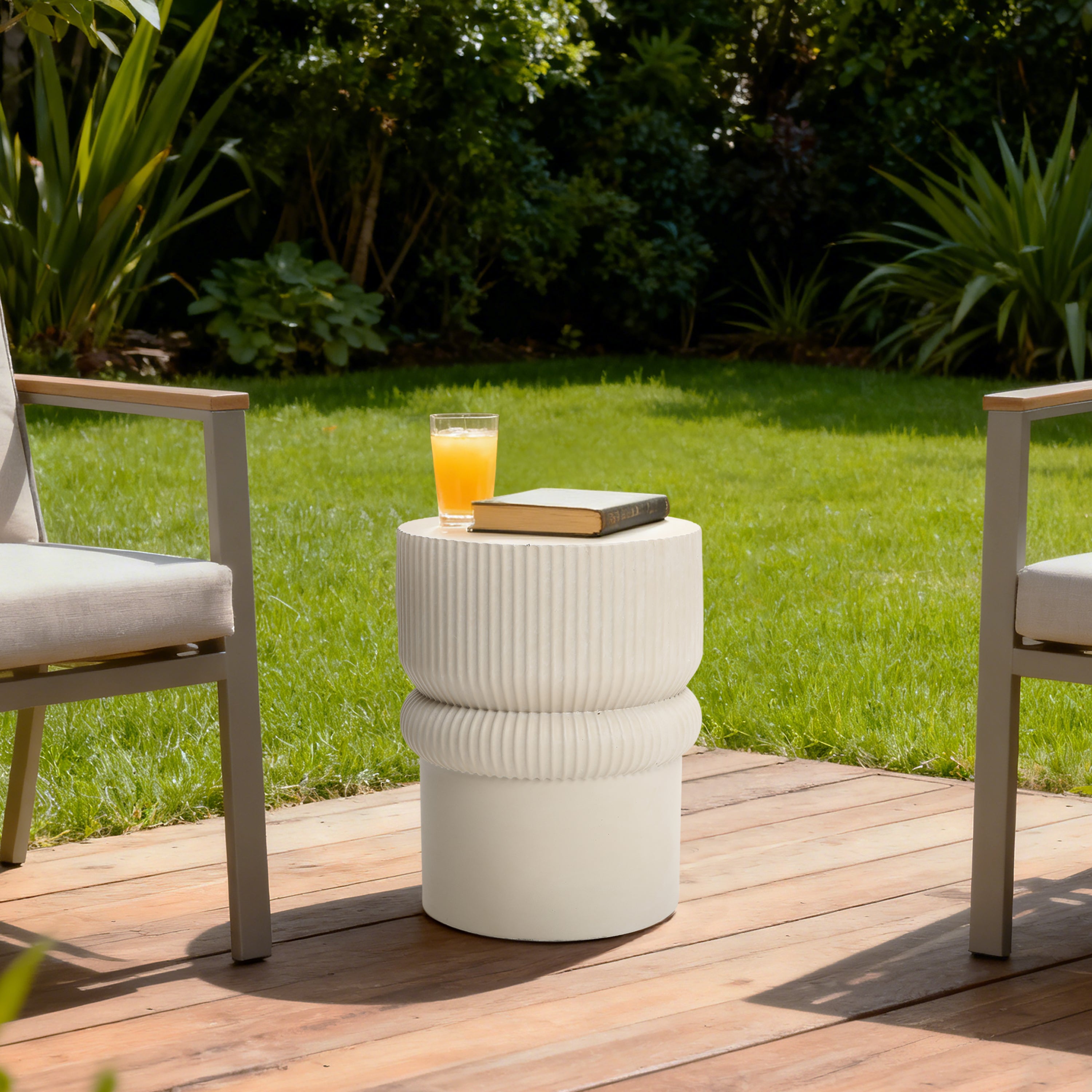 Roundel Ridged MgO Side Table, Beige