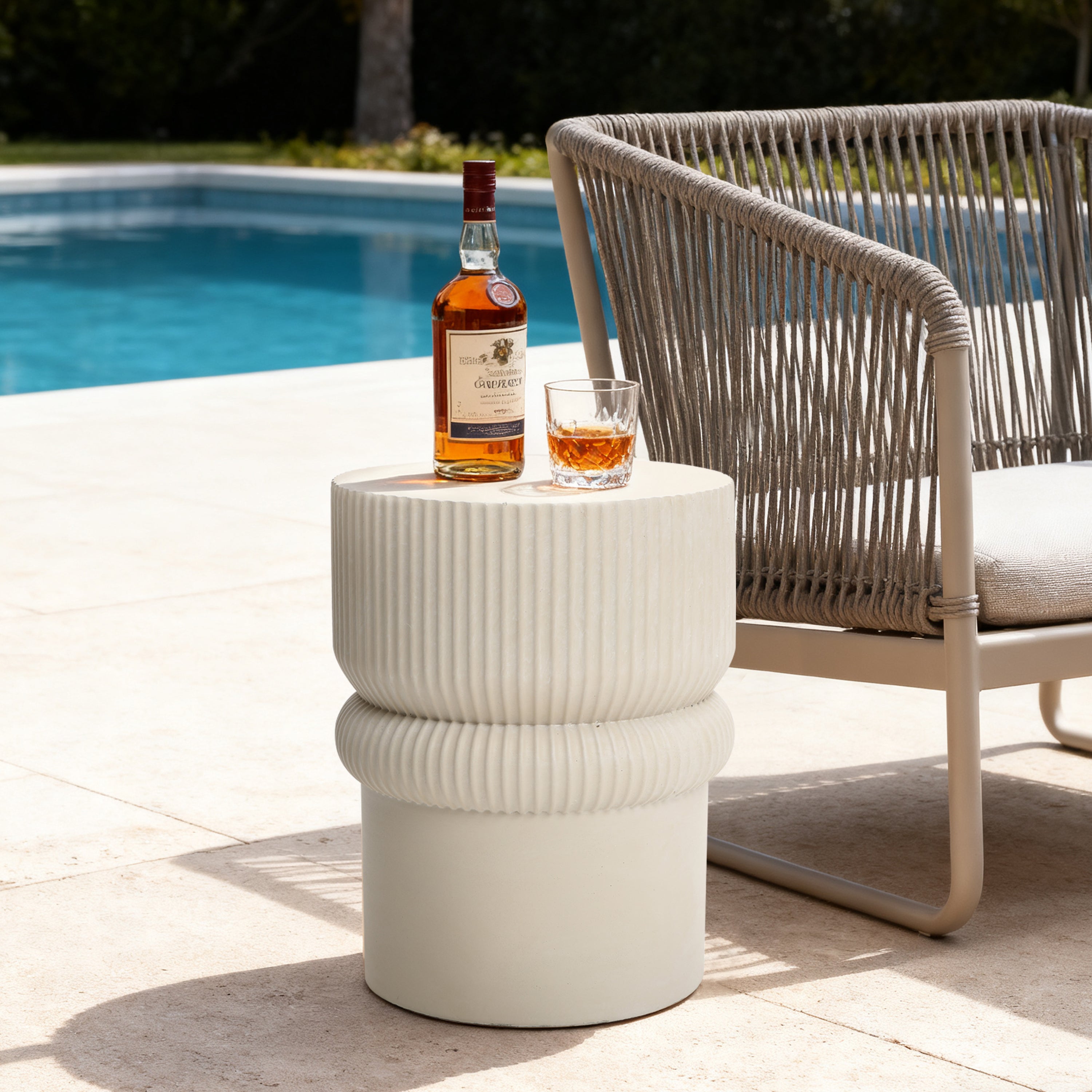 Roundel Ridged MgO Side Table, Beige