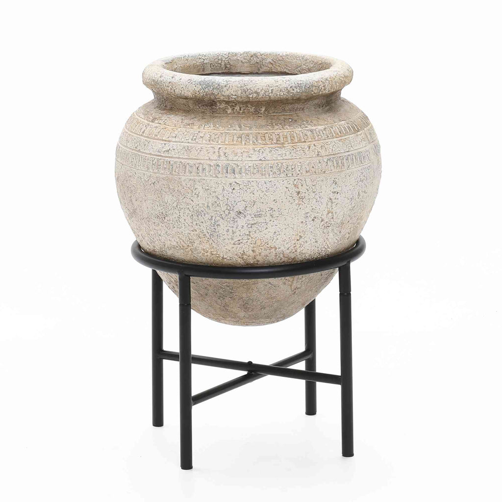 Metal Cachepot Cauldron MgO Pot Set, Antique White, 26"