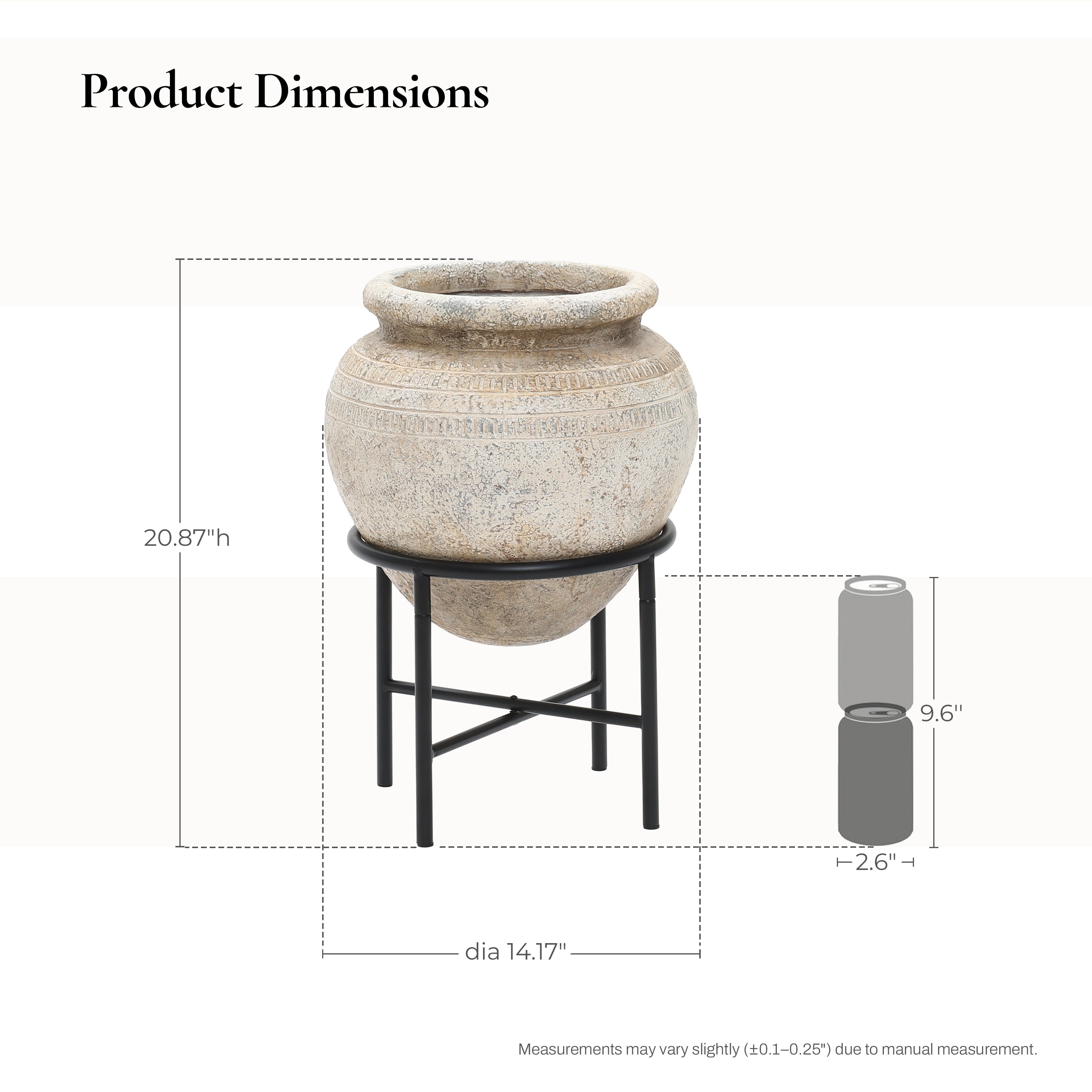 Metal Cachepot Cauldron MgO Pot Set, Antique White, 21"