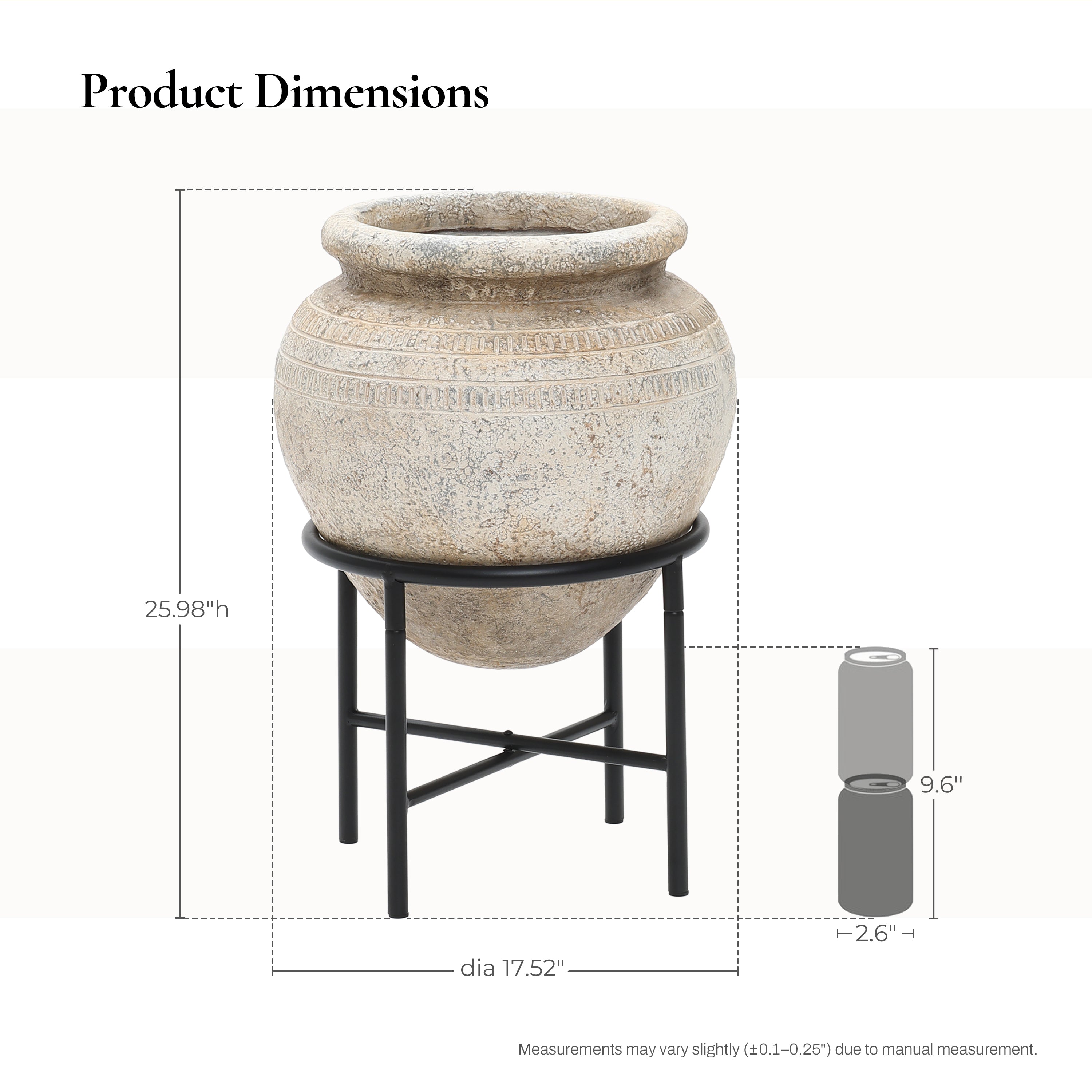 Metal Cachepot Cauldron MgO Pot Set, Antique White, 26"