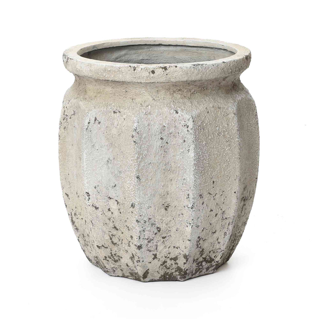 Linden Tall Stone-Effect MgO Planter, Rustic White, 18.5"