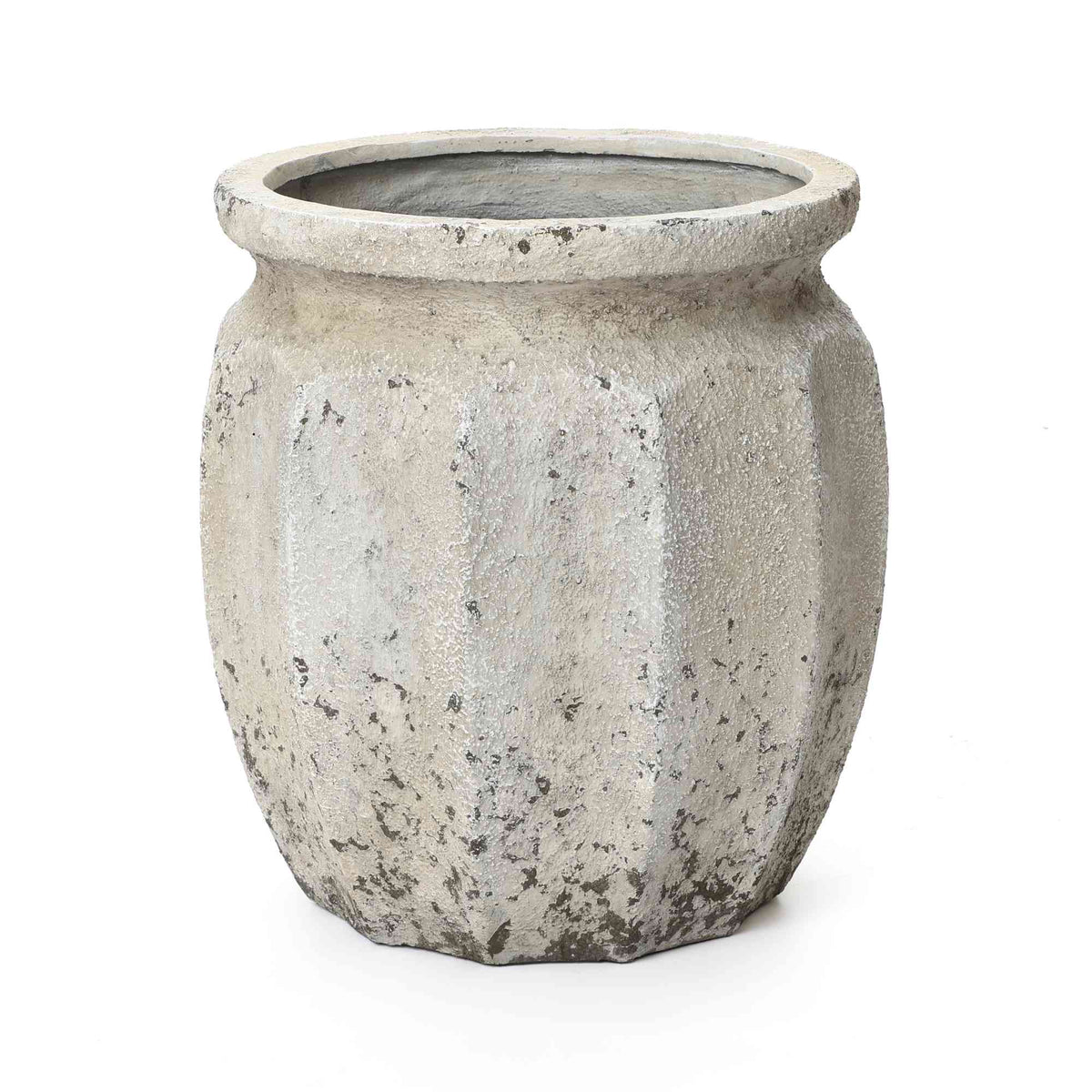 Linden Tall Stone-Effect MgO Planter, Rustic White, 18.5"