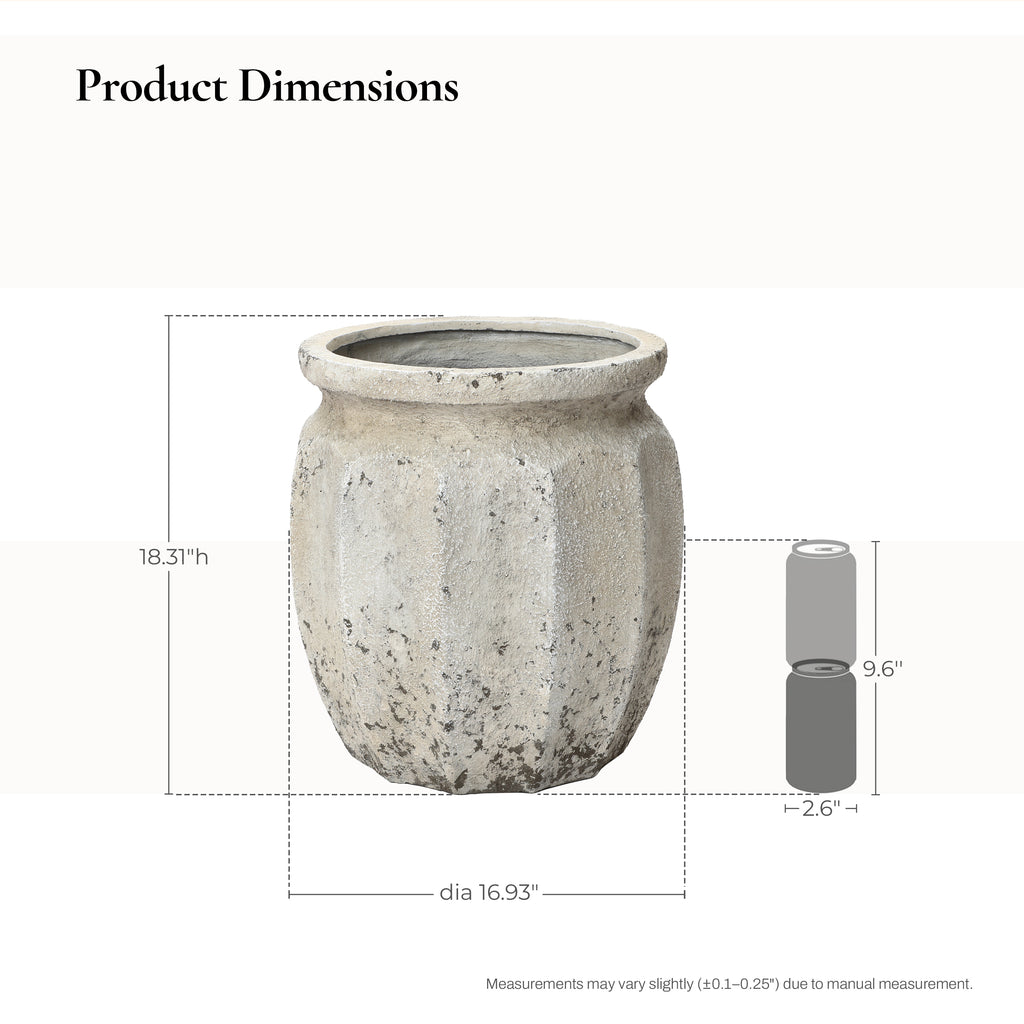 Linden Tall Stone-Effect MgO Planter, Rustic White, 18.5"