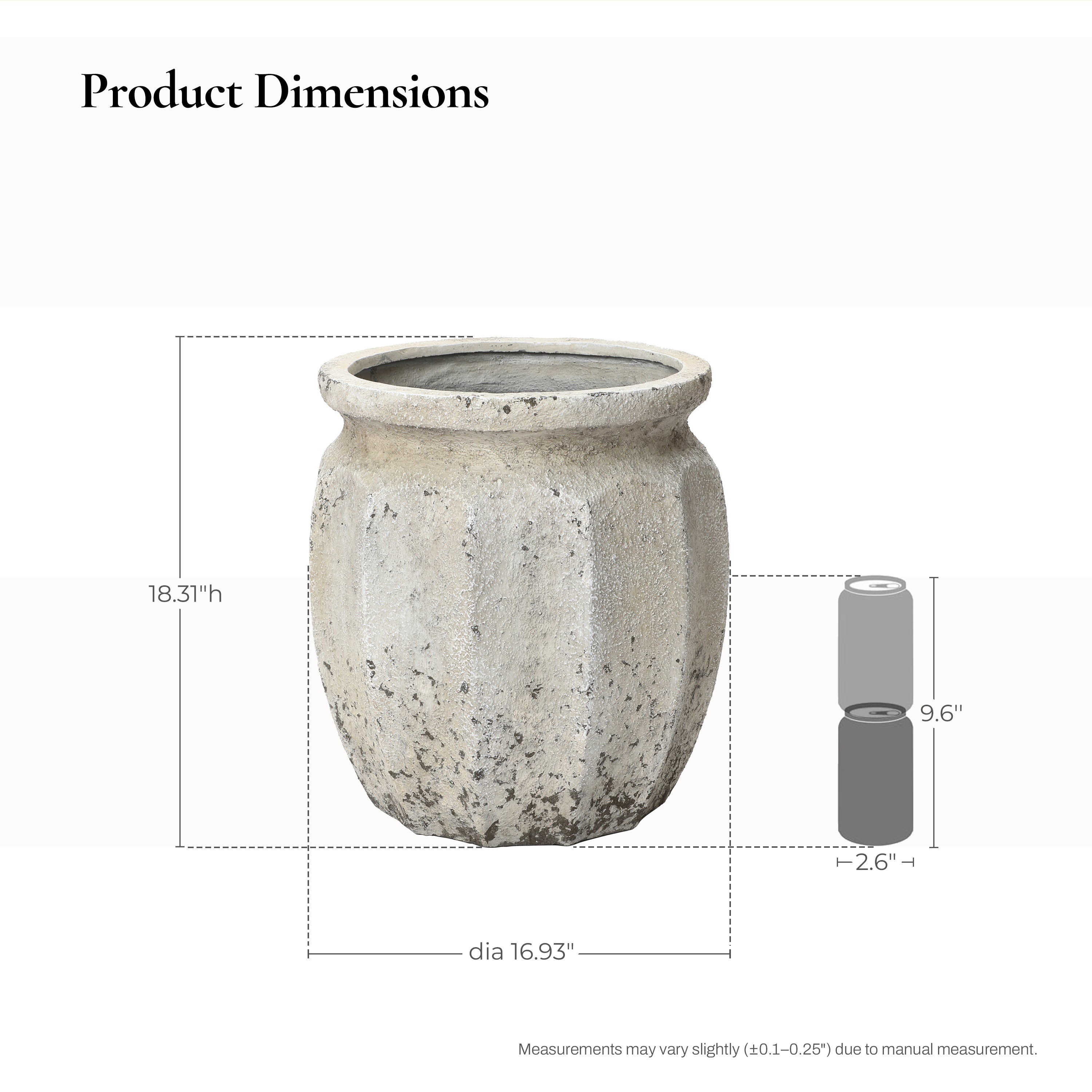 Linden Tall Stone-Effect MgO Planter, Rustic White, 18.5"