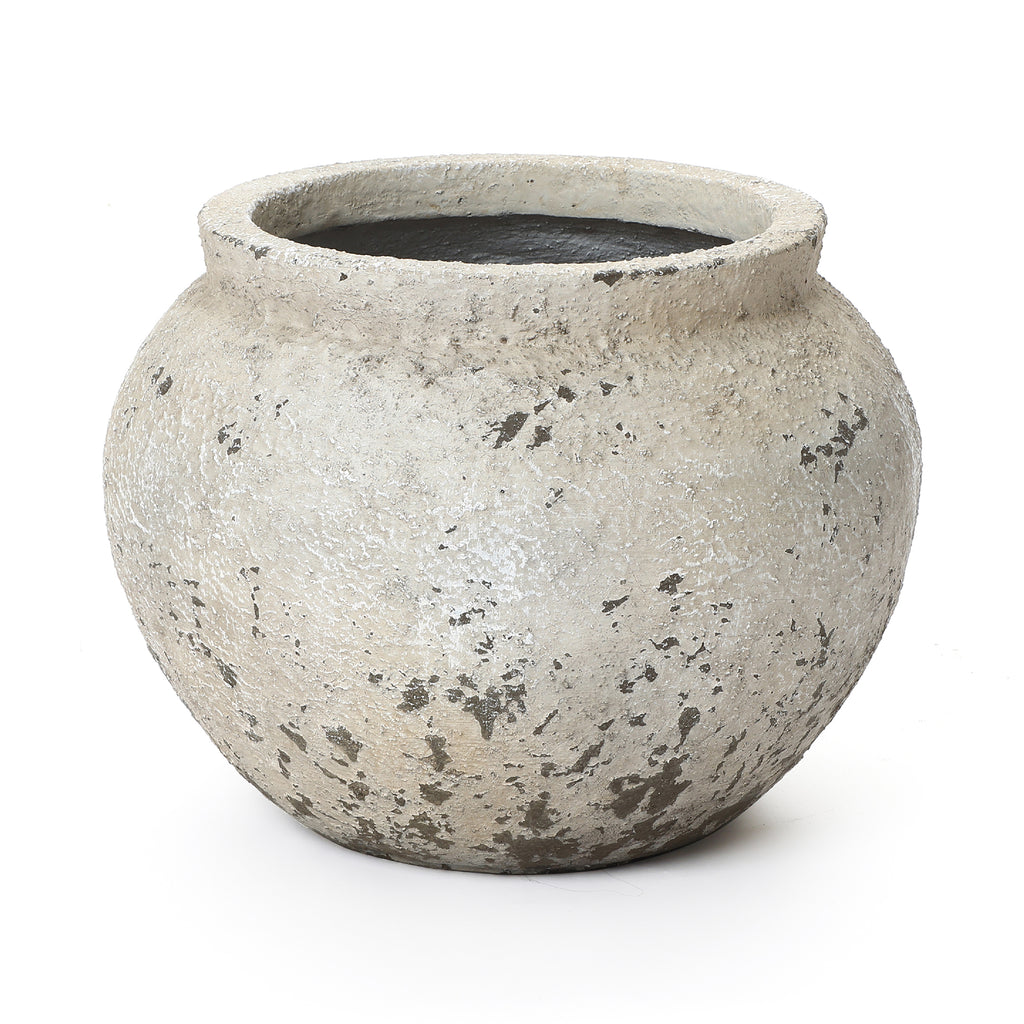 Linden Wide Stone-Effect MgO Planter, Rustic White, 12"