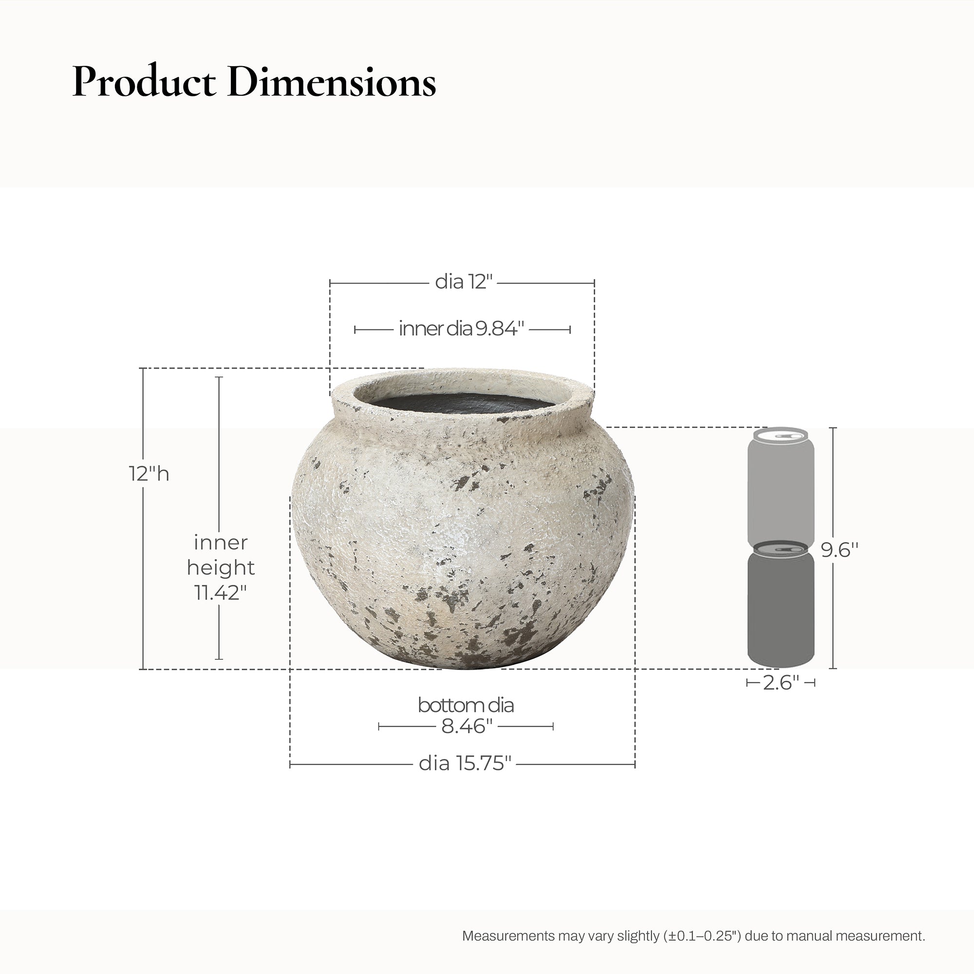 Linden Wide Stone-Effect MgO Planter, Rustic White, 12"