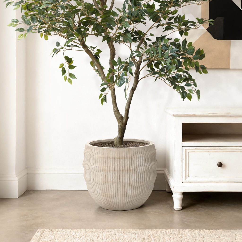 Canyon Round Fluted MgO Planter, Beige, 15"