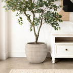 Canyon Round Fluted MgO Planter, Beige, 15"