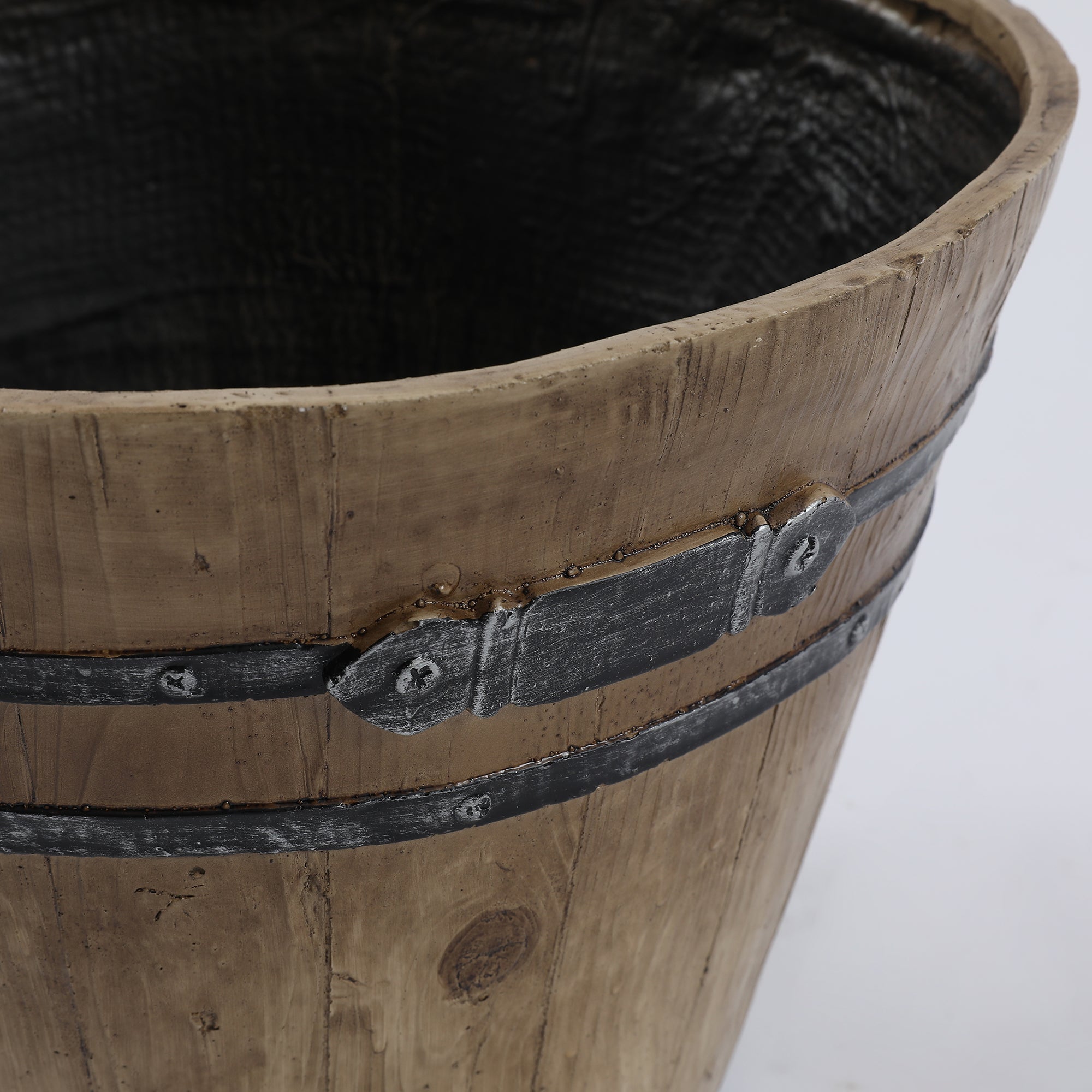 Set of 2 Rustic Brown Faux Wood Whiskey Barrel MgO Planters