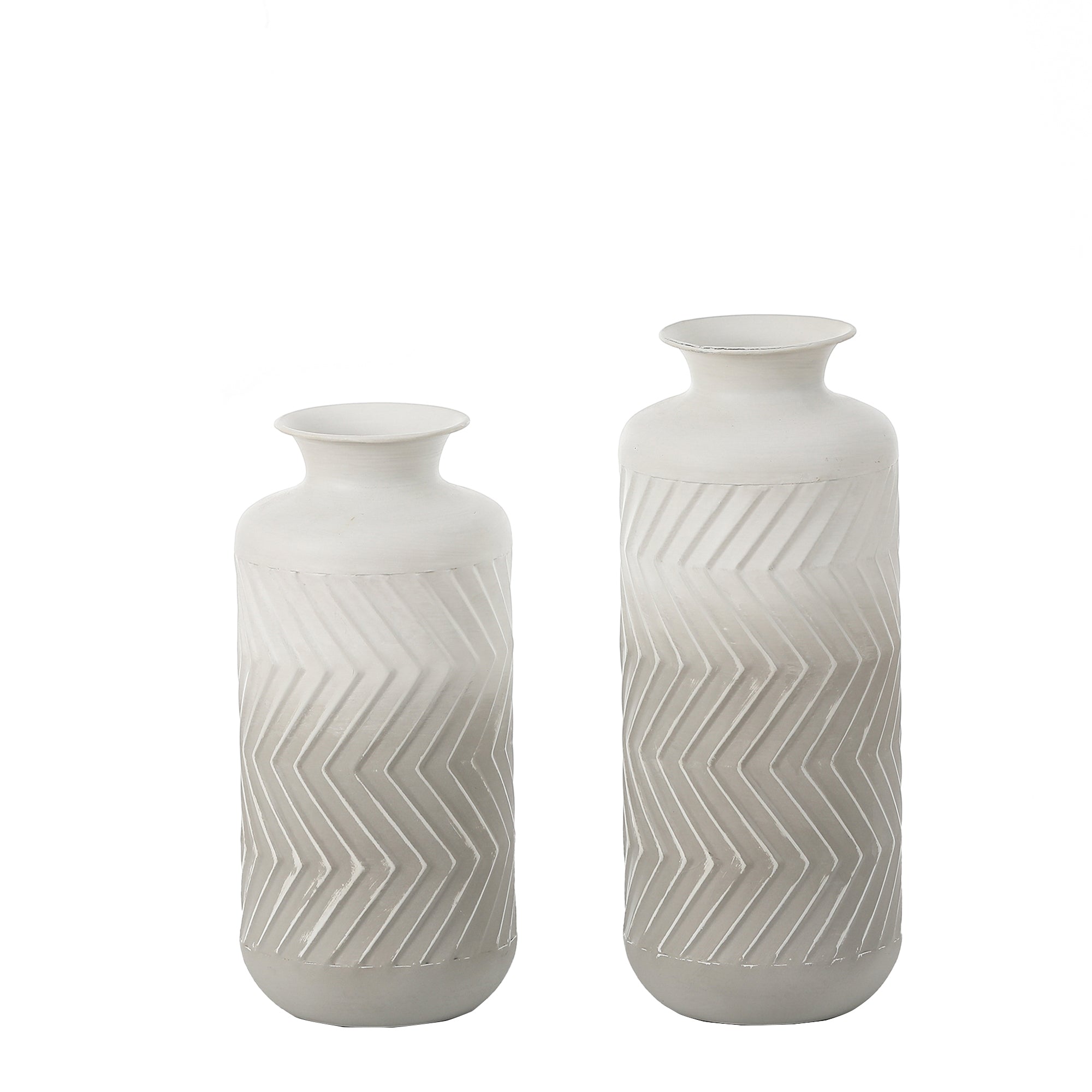 Set of 2 Gray and White Metal Bottle Vases, Tabletop Decoration