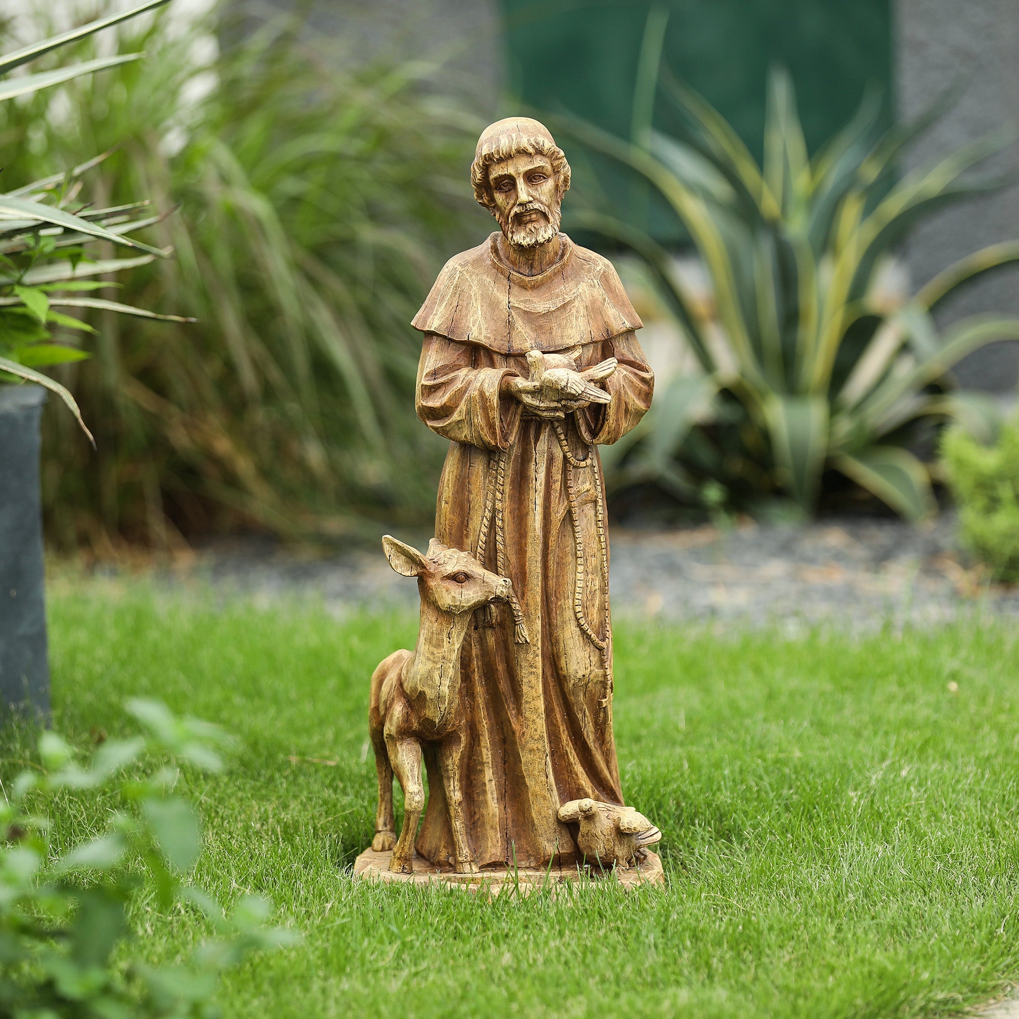 Saint Francis Resin Outdoor Religious Garden Statue, 24.6"