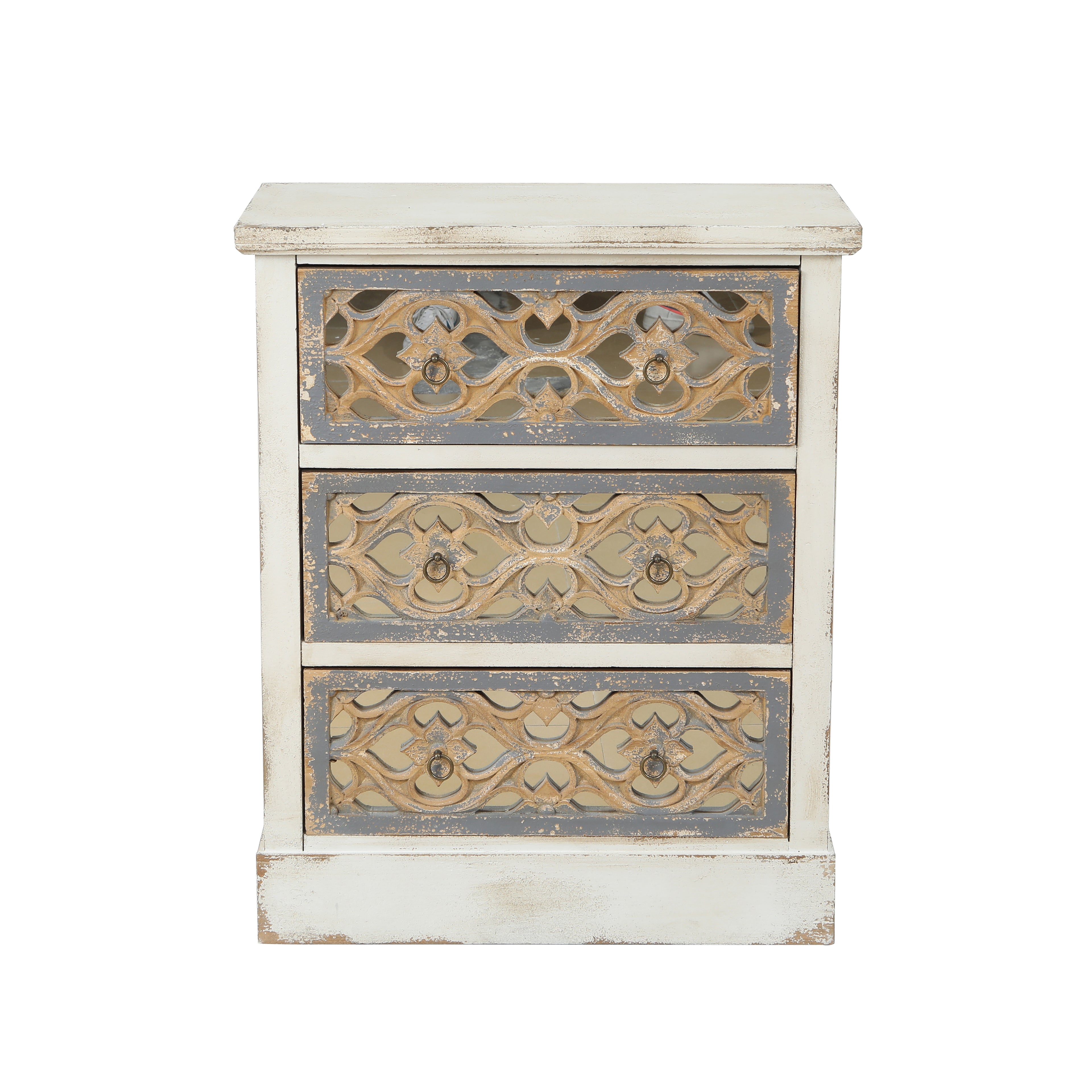 3-Drawer 35.25" H x 28.62" W Rustic Off White and Natural Wood Accent Chest