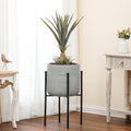 Gray MgO 14.6" Round Planter with Black Metal Stand