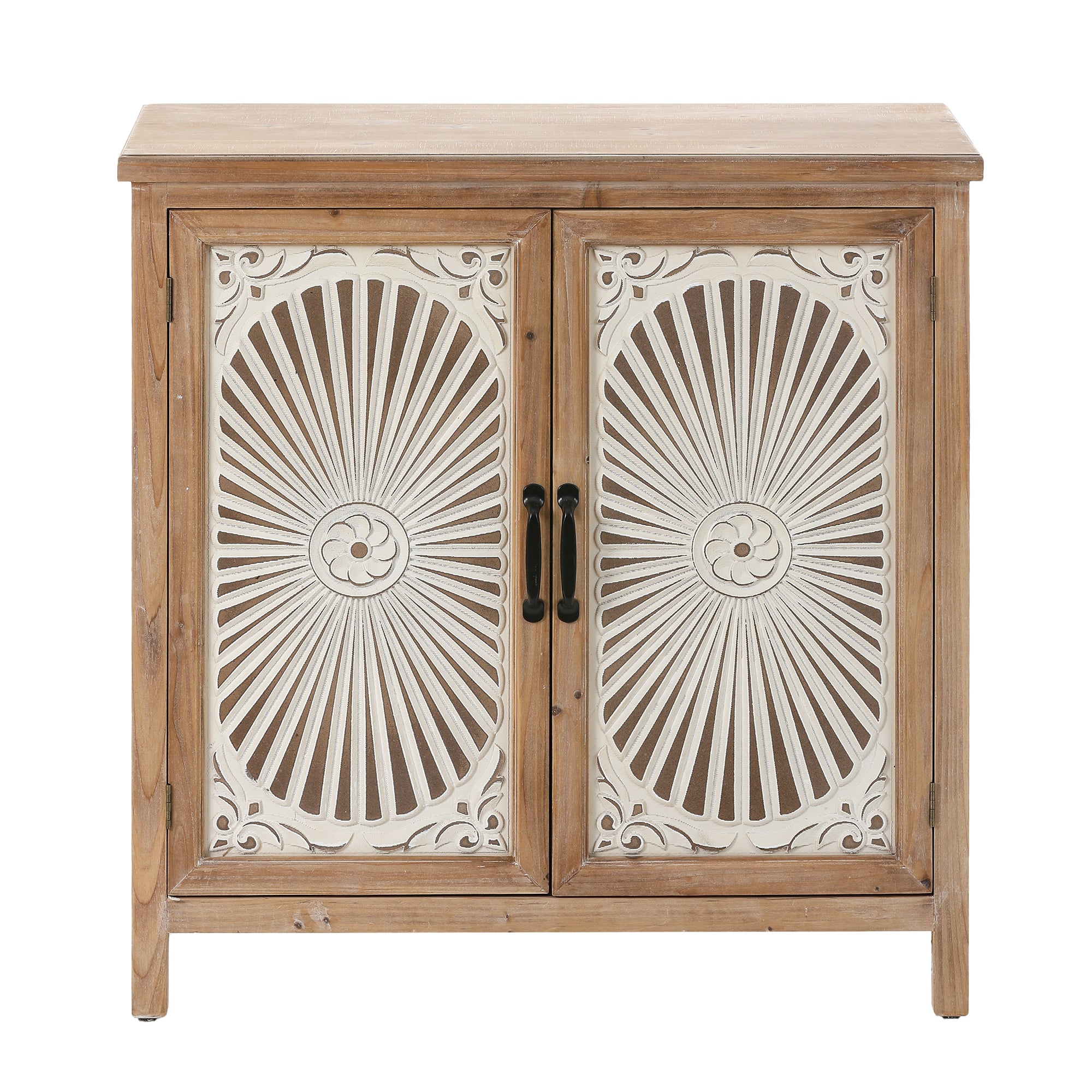 Farmhouse Natural Wood 2-Door Storage Cabinet