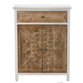 Natural and White Wood 1-Drawer 2-Door Storage Cabinet