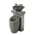 Cement Modern Column and Bowls Outdoor Fountain with LED Light