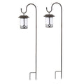 Set of 2 Brown/White Solar Plastic Lanterns with Metal Shepherd Hooks