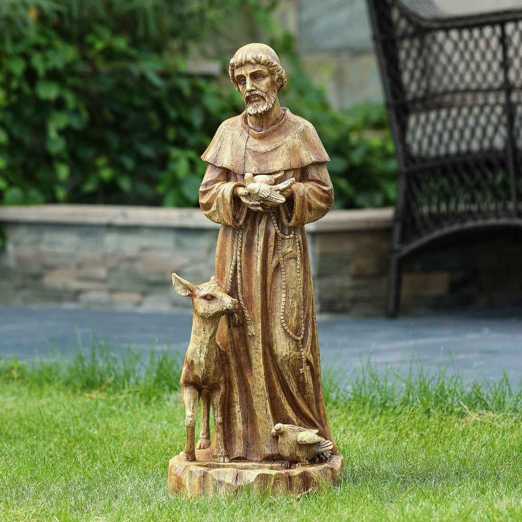 Saint Francis Resin Outdoor Religious Garden Statue, 24.6"
