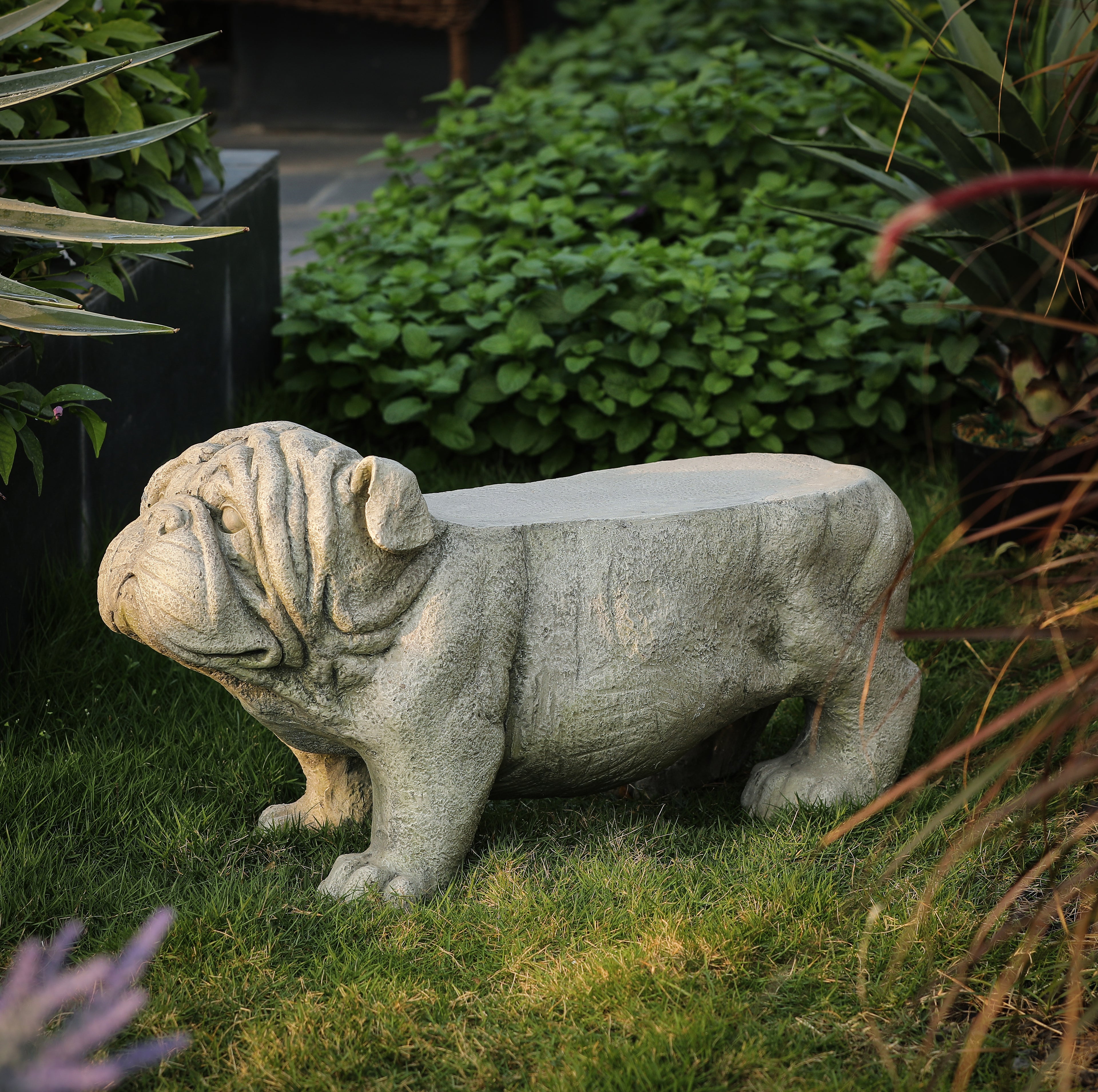 Gray MgO Bulldog Garden Statue