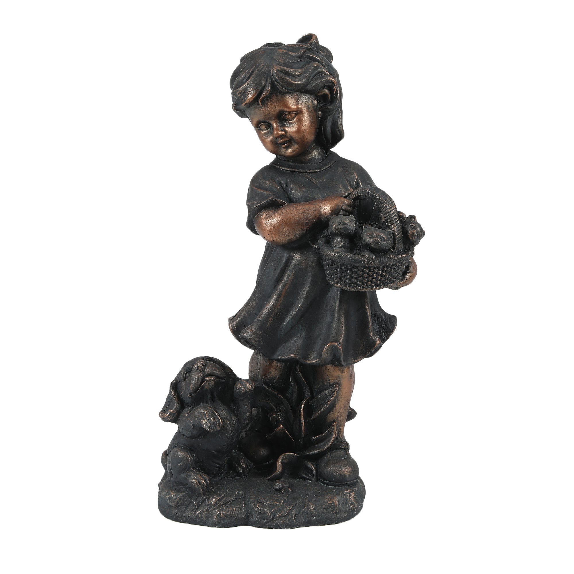 Girl and Bunny MgO Outdoor Decorative Garden Statue, 21.9"
