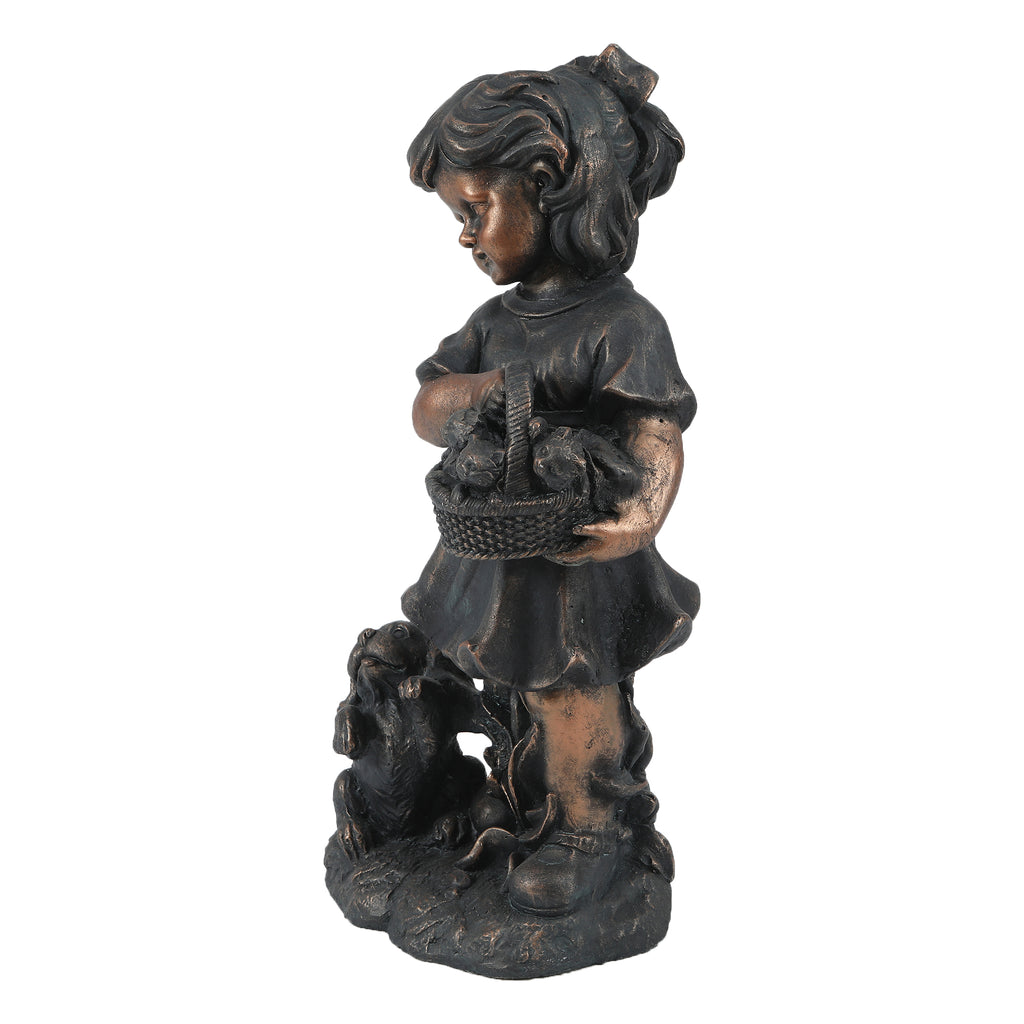 Girl and Bunny MgO Outdoor Decorative Garden Statue, 21.9"