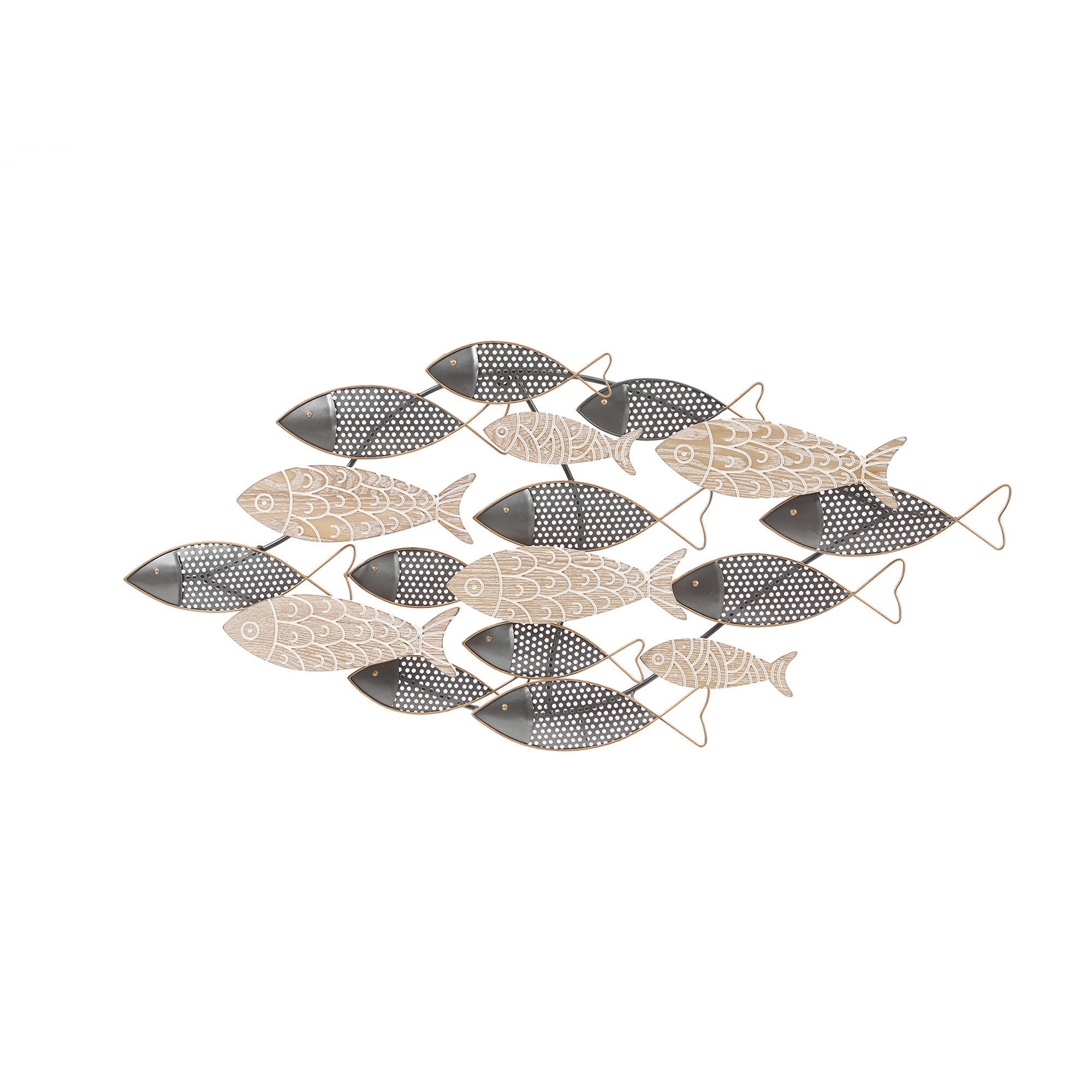 Metal and Wood School of Fish Wall Decor