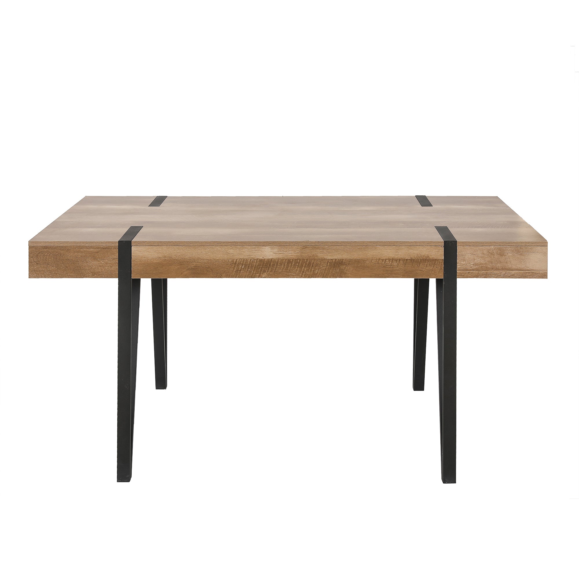 White Oak Wood Finish and Metal Dining Table